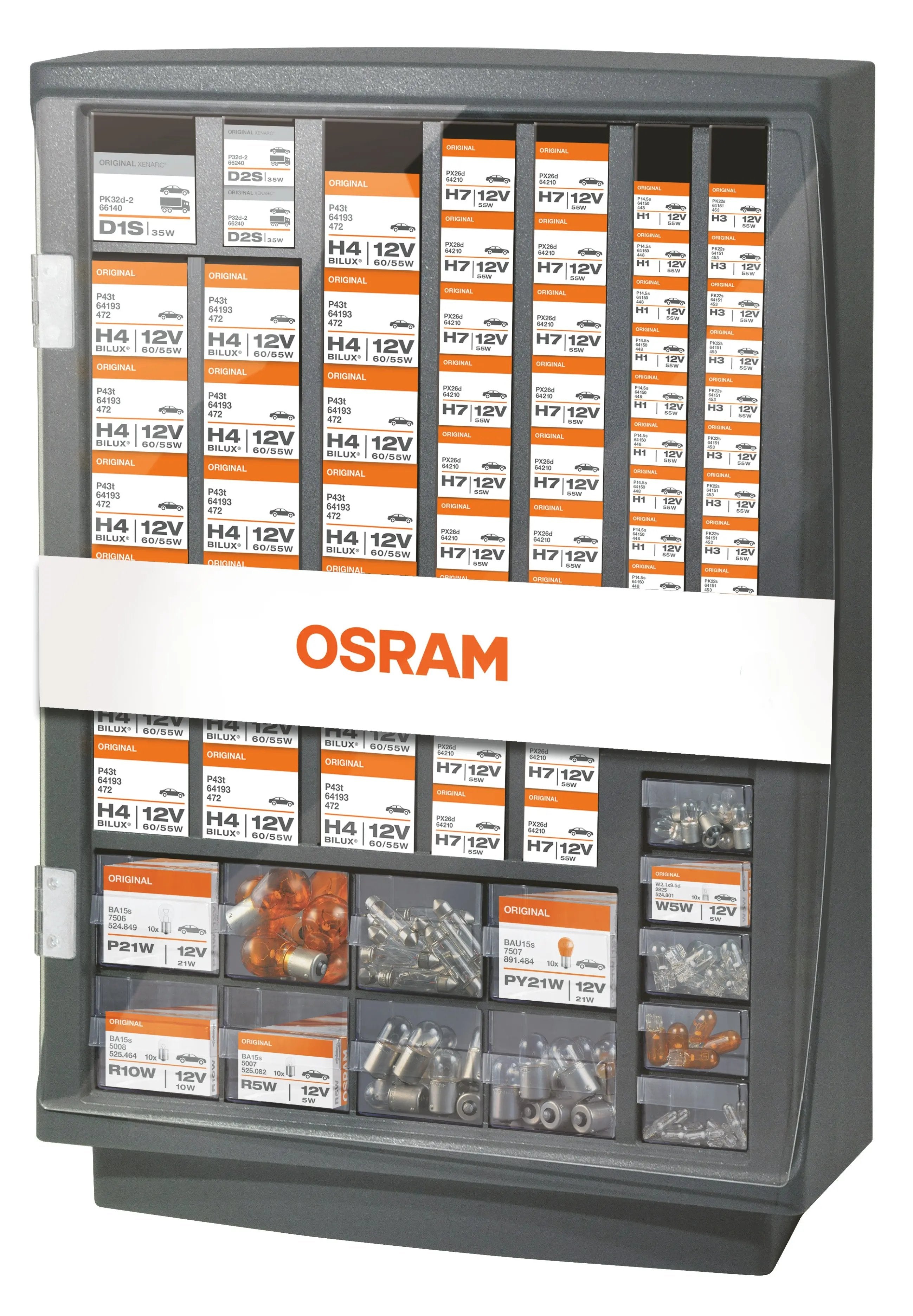 Lampenschrank bestückt - 252 Lampen - Original Spare Part OSRAM Autoteile TRUST
