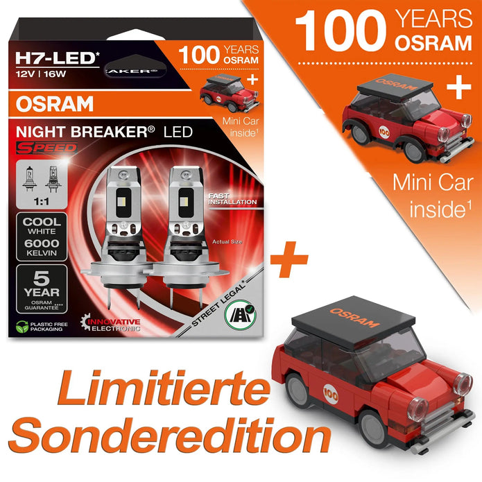 H7 NIGHT BREAKER LED SPEED 2St. + 100 Jahre OSRAM JUBILÄUMS MINI CAR Autoteile TRUST