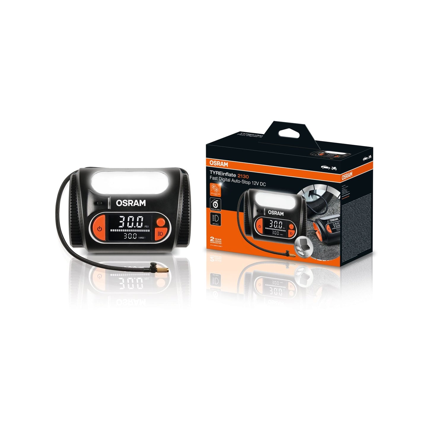 TYREinflate 2130 Schnelle Reifenpumpe mit Kabel 2 Jahre Garantie  OSRAM 