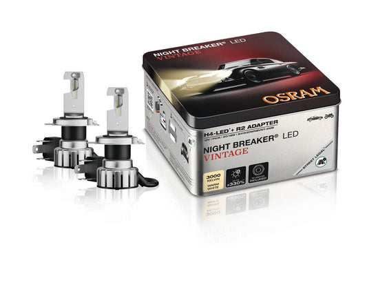 2x NIGHT BREAKER® LED VINTAGE H4 + R2 3000K . OSRAM