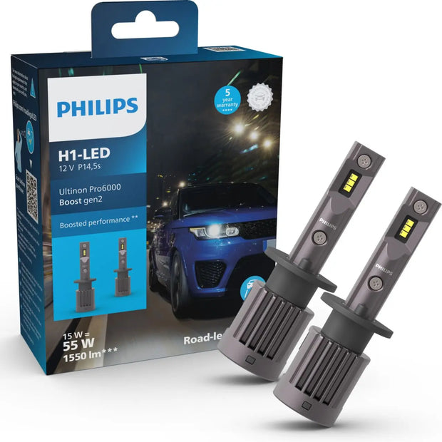 LED H1 12V 13W Ultinon Pro6000 Boost Gen2 +450% mit Straßenzul. 2St. Philips