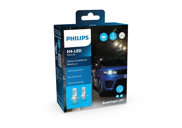 H4 12V 18W Ultinon Pro6000 Boost Gen2 +300% mit Strassenzulassung 2St. Philips Autoteile TRUST