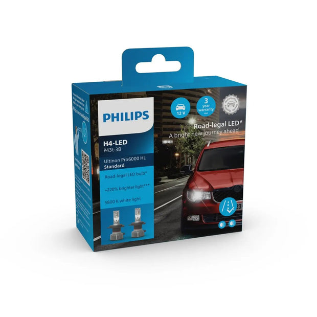 H4 12V 18W Ultinon Pro6000 LED 5800K mit Straßenzulassung Standard 2St. Philip Autoteile TRUST