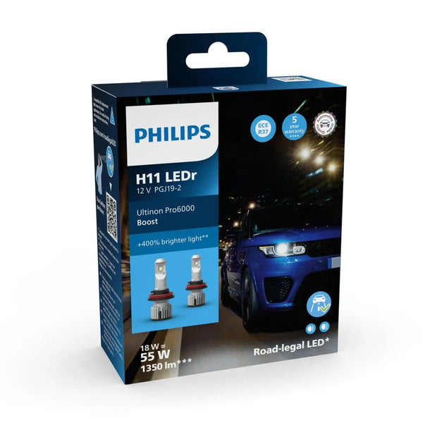 H11 12V 18W Ultinon Pro6000 Boost 5800K +400% mit Strassenzulassung 2St. Philips Autoteile TRUST