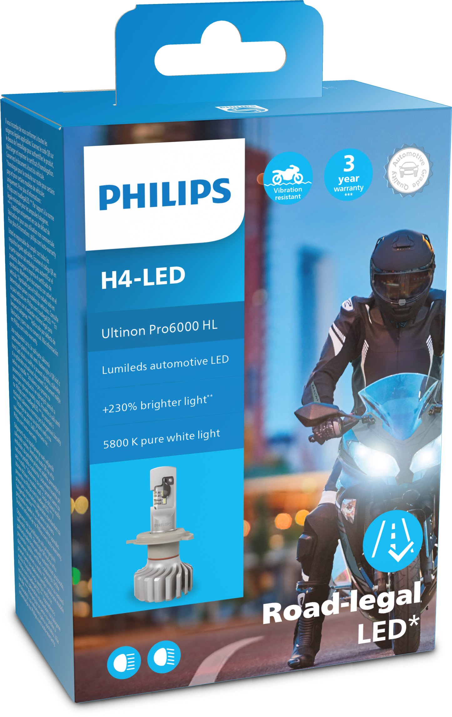 H4 12V 18W Ultinon Pro6000 LED 5800K Moto + EcoPro10 Philips Autoteile TRUST