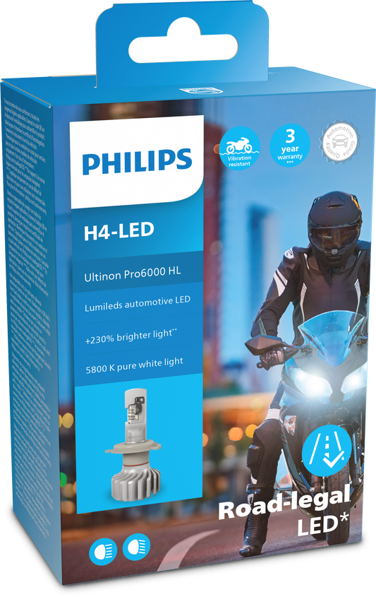 H4 12V 18W Ultinon Pro6000 LED 5800K Moto + EcoPro10 Philips